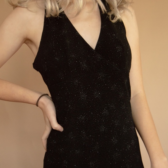 Vintage Dresses & Skirts - 90s Starburst Glitter Halter Evening Gown